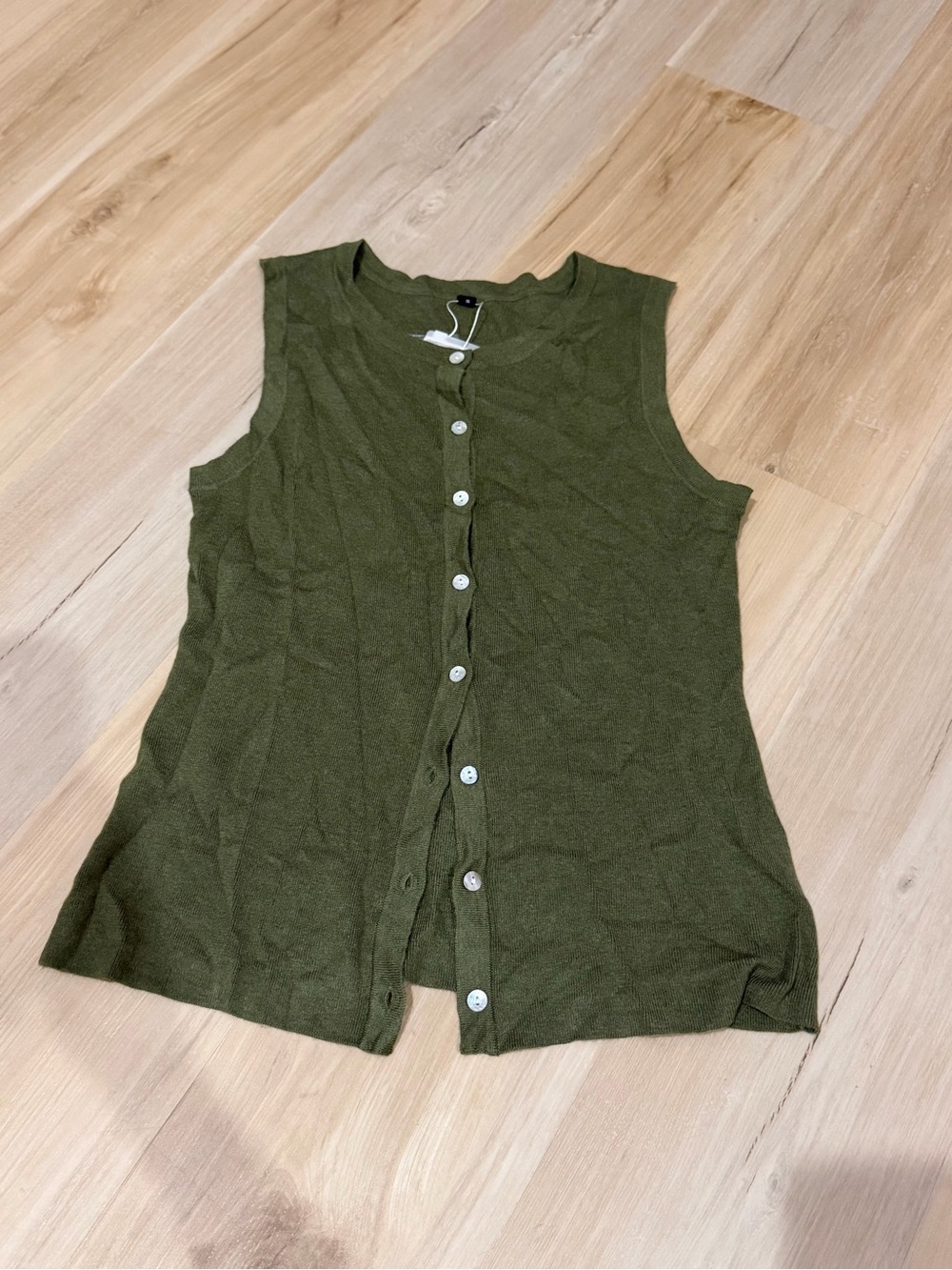 Sleeveless Button-Front Knit Top - Olive Green